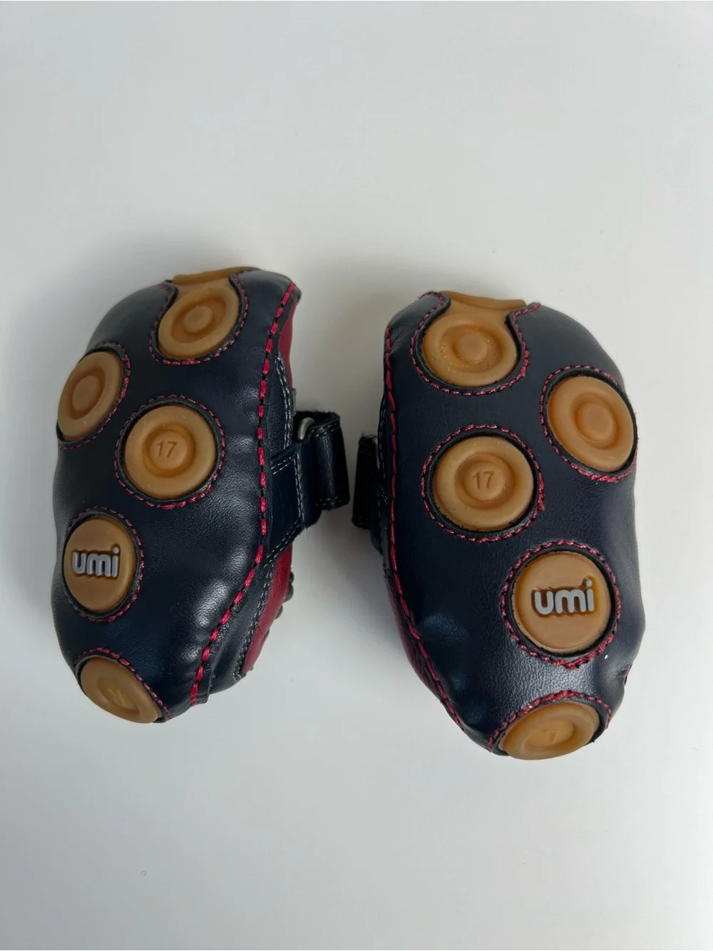 Umi Tadpole Leather Baby‎ Shoes Navy Red First Walker Hook Loop US 2.5